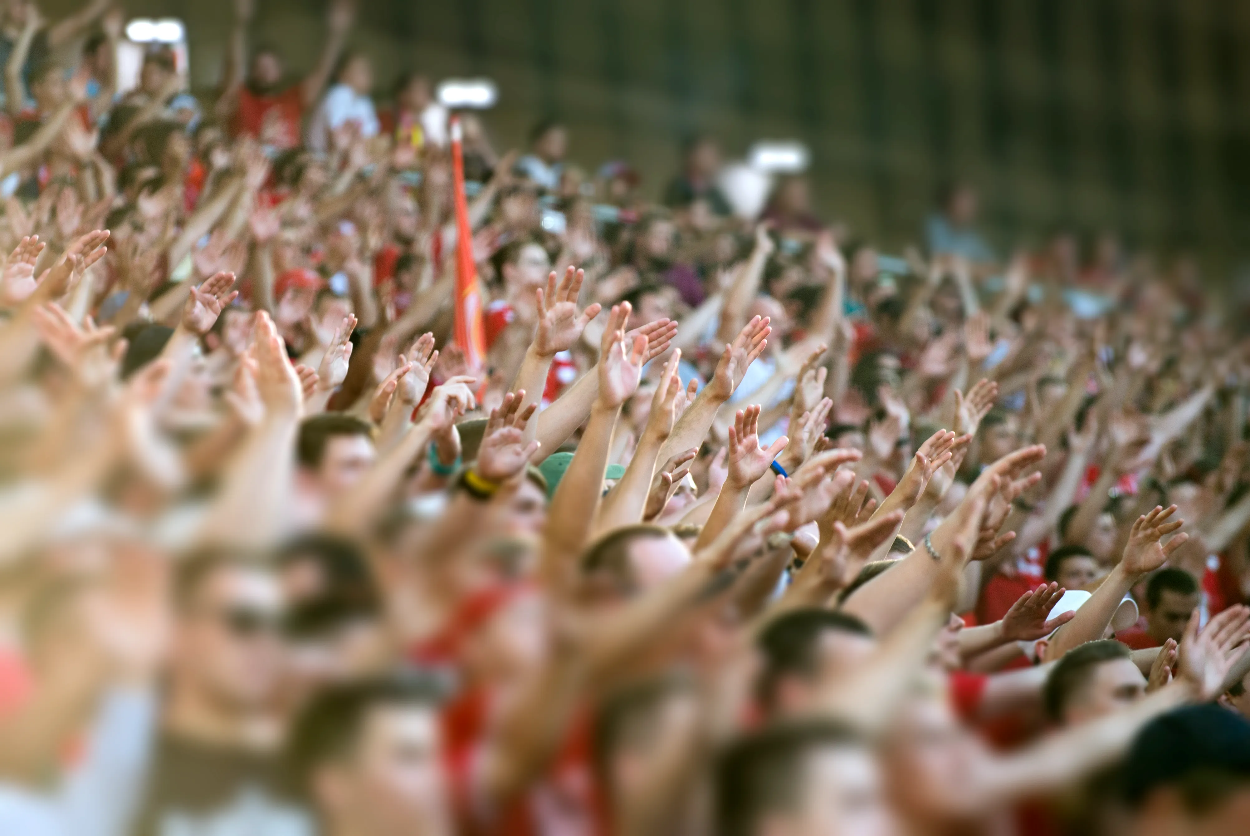 Fans in a soccer stadium.